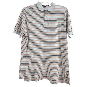 POLO Ralph Lauren Gray Orange White Striped Polo Shirt Men's Size Large